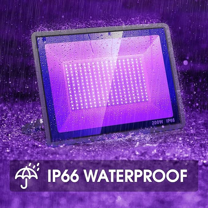 200W 2 Pack LED Black Light, Halloween Outdoor Blacklight Flood With Plug and Switch, IP66 Waterproof for Glow in The Dark, Party, Body Paint, Florescent, Aquarium - Bloomnest