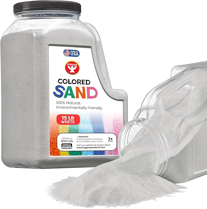 Hygloss Colored Sand for Crafts - 15 lb Bottle, White - Vibrant Colorful Fine Sensory Play Sand Art Kits for Kids - Classroom Activities for Children 3 4 5 6 7 8 9 10 11 12 - Safe for Ages 3+ - Bloomnest