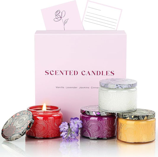 NORVENCE Candles for Women, Scented Candle Gift Set of 4, Scented Candles for Home, Birthday and Christmas Candle Gifts for Women (Vanilla, Lavender, Cinnamon, Jasmine, 14.4 oz) - Bloomnest