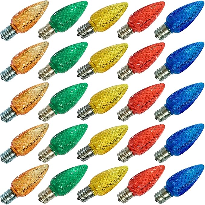 echosari 25 Pack C9 LED Replacement Christmas Light Bulbs for Outdoor String Light, 0.8W UL Listed Commercial Grade Holiday Bulbs, C9/E17 Candelabra Base Sockets (Multicolor) - Bloomnest