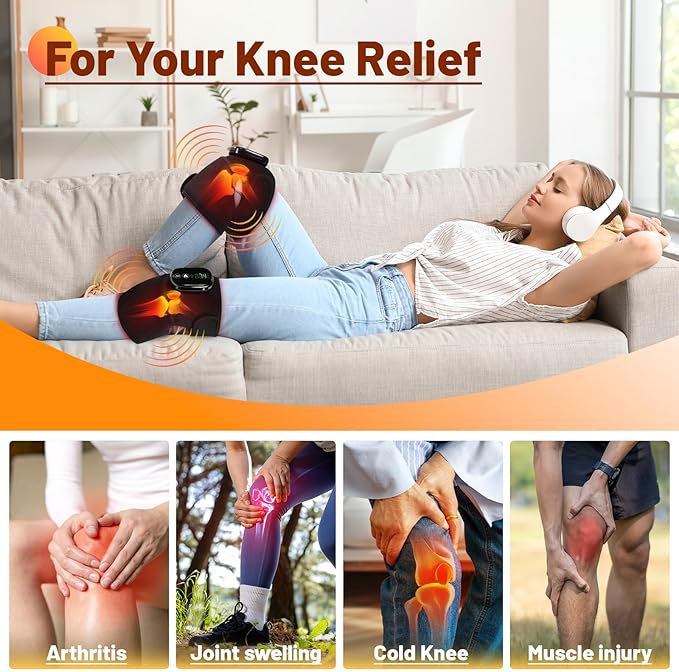 Heated Knee Massager with Heat & Vibration,3 in 1 Shoulder & Elbow Pain Relief,Cordless Rechargeable Brace Wrap for Men Women,Heating Pad with Extra Long Elastic Knee Wrap(5000mAh x 2) - Bloomnest