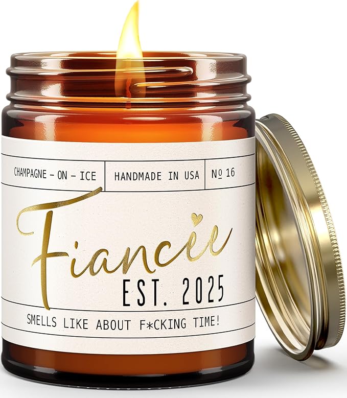 Fiance Gifts for Women, Engagement Gift - 'Fiancee Est. 2025' Soy Wedding Candle, w/Champagne on Ice - Infused w/Essential Oils I Engagement Gift for Her I Bridal Shower Gifts I 50Hr Burn, USA Made - Bloomnest