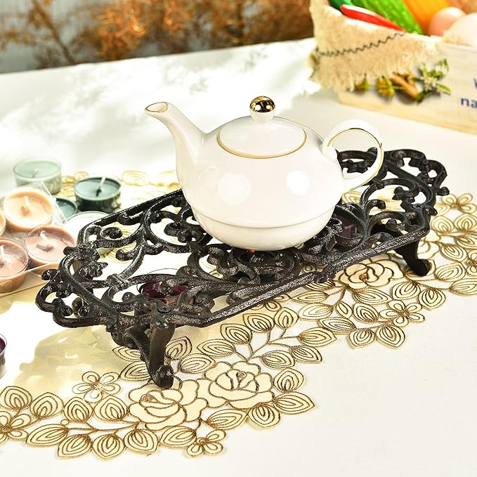 Sungmor Heavy Duty Cast Iron Teapot Dish Warmer Stable Holder for Tealight Stand | Tealight Warmer Decorative Stove for Villa Yard Balcony-Flower Shape - Bloomnest