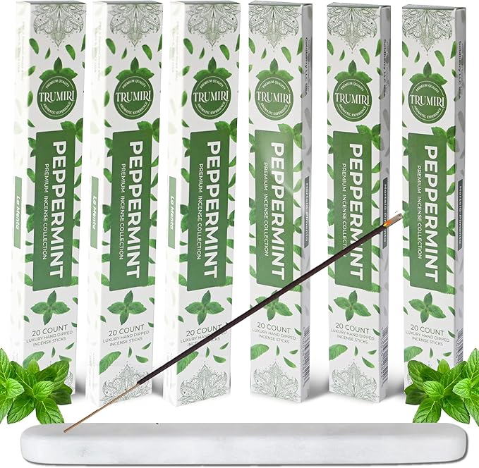 Peppermint Incense Sticks - Total 120 Insence-Sticks - 6 Packs of 20 Insense - Inciensos - Inscents - Natural Non Toxic Ingredients - Incents - Incence - Inscense - Insents TRUMIRI