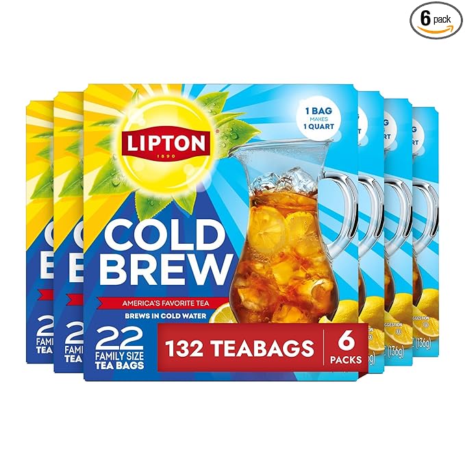 Lipton Cold Brew Iced Tea Bags, Family Size Iced Tea Bags, 132 Total Bags (22ct - Pack of 6) - Bloomnest
