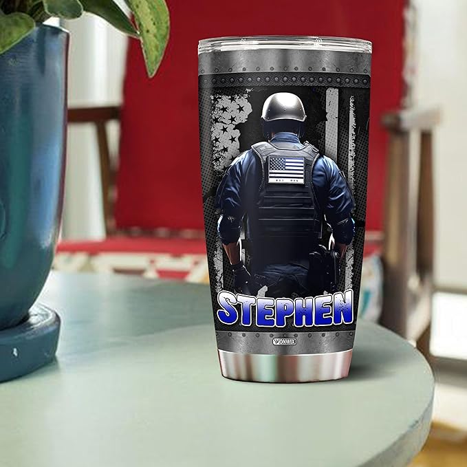 Personalized Police Tumbler Gifts for Men 20oz with Lid Travel Cup Coffee Mug Stainless Steel Insulated Water Bottle Gift for Police Man Dad Father Boy Friends - Bloomnest