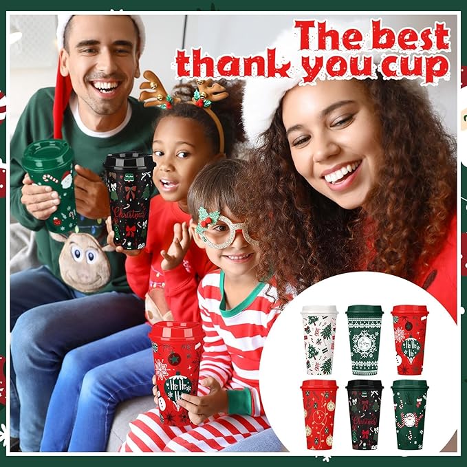 Pickmesh 12 Pack Christmas Coffee Cups Gifts Bulk 16 oz Reusable Coffee Cup Tumblers with Lid Plastic Cups Travel Mug Thank You Gifts for Women Coworkers Holiday Drinks - Bloomnest