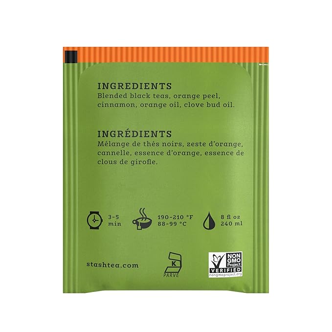 Stash Tea Orange Spice Black Tea - Caffeinated, Non-GMO Project Verified Premium Tea with No Artificial Ingredients, 30 Count (Pack of 6) - 180 Bags Total - Bloomnest