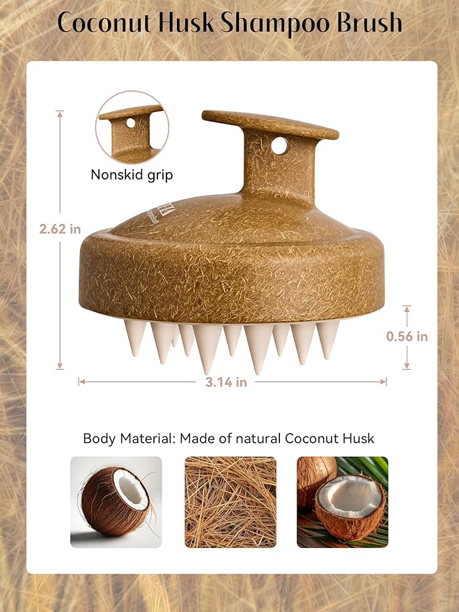 HEETA Scalp Massager Hair Growth, Soft Silicone Scalp Scrubber Shampoo Brush for Exfoliation, Dandruff Removal & Head Massage Stress Relax, Wet & Dry Use for Thick, Thin Hair Care, Brown HEETA