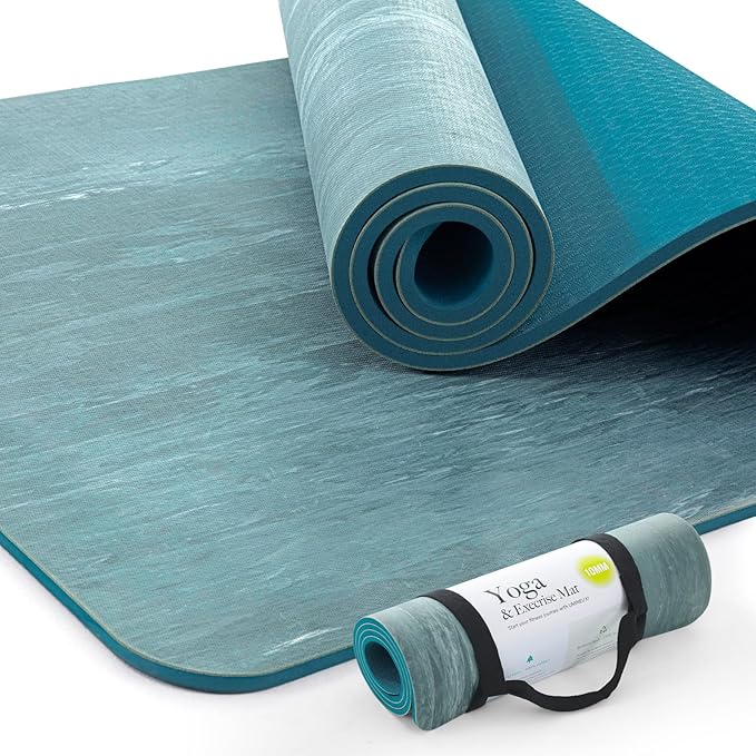 UMINEUX Extra Thick Yoga Mat, 2/5 Inch (10MM), Natural Rubber and TPE Non Slip Yoga Mats with Strap for Women Men, Eco Friendly Exercise Mat for Yoga, Pilates and Home Workout - Bloomnest