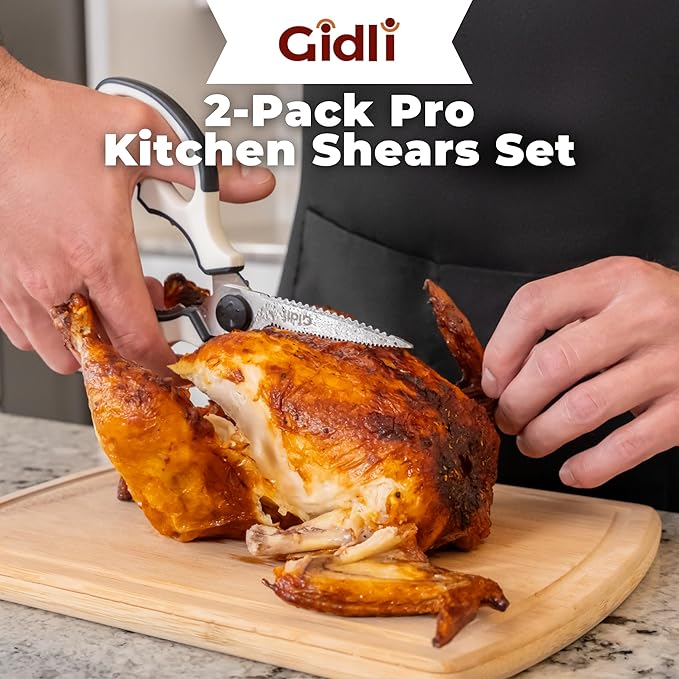 Gidli 2 Pack Kitchen Scissors & Kitchen Shears - Lifetime Replacement Warranty - Herb Scissors with 5 Blades and Cover - Heavy Duty Vegetable Salad Multi Blade All-Purpose Food Shears Dishwasher Safe - Bloomnest