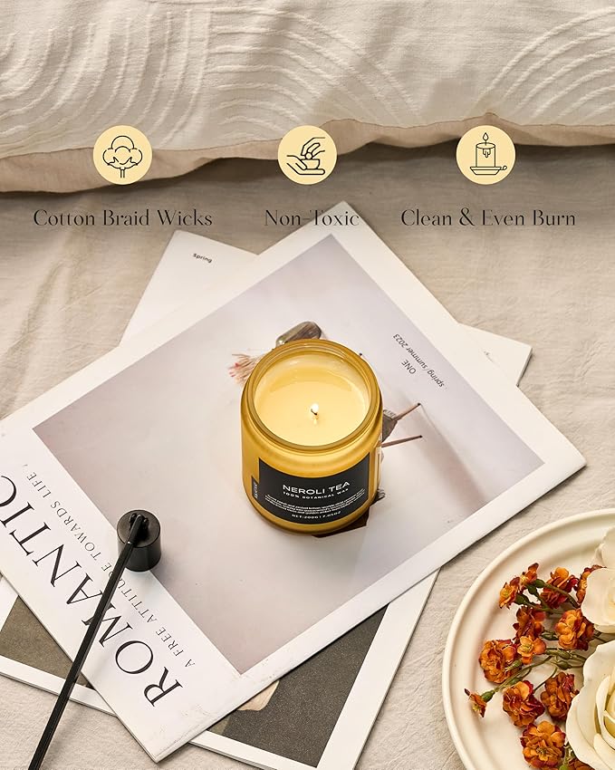 M&SENSE Neroli Tea Scented Candle, 7.05oz 50 Hours Long Lasting Burn 2 Wick Non Toxic Natural Soy Wax Candle for Women, Slow Burning Home Fragrance Gifts for Stress Relief & Relaxing - Bloomnest