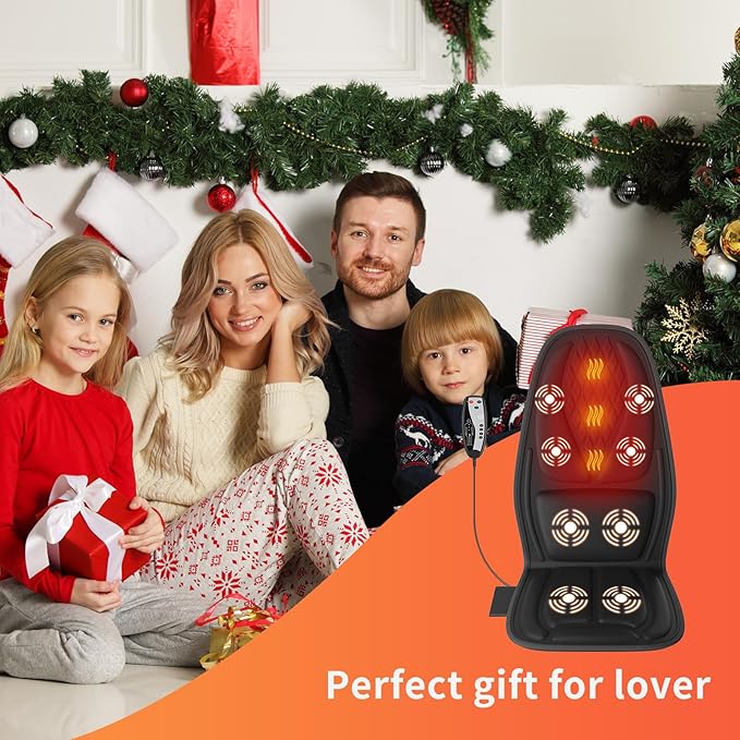 Back Massager with Heat, Seat Massager with 8 Powerful Vibration Motors, Portable Massage Chair Pad for Office Home Use, Gift for Men/Women/Family/Friends - Bloomnest