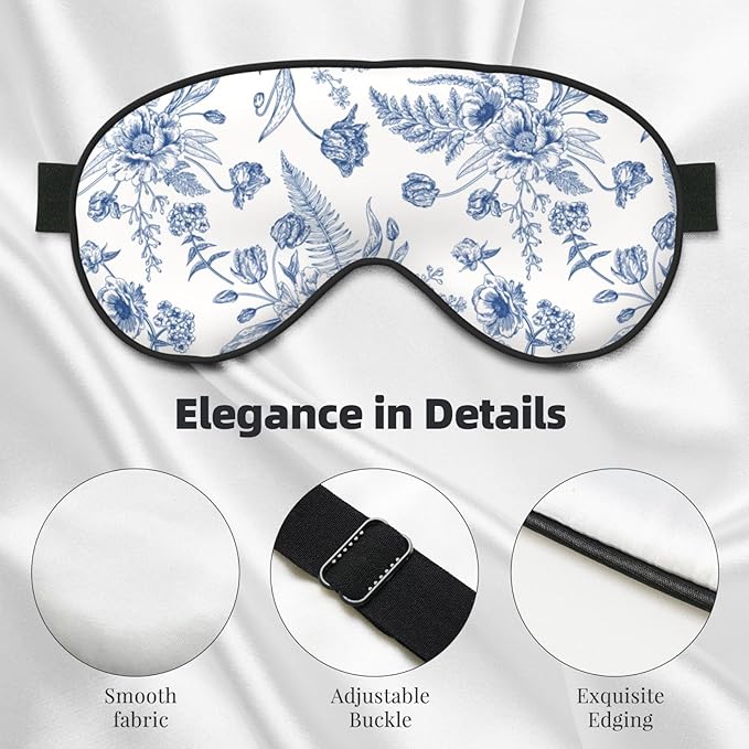 Vintage Blue Floral Peony Sleeping Eye Mask Eye Mask for Sleeping Soft Comfort Eye Shade Blackout Eye Cover for Deep Rest Travel Nap Meditation - Bloomnest