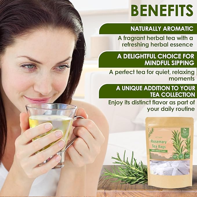 NHAT ANH FARM Premium Rosemary Tea Bags, 40 Count, 100% Natural Dried Rosemary Leaves, Naturally Sweet Herbal Tea, Sugar-Free, Caffeine-Free, No Additives - Bloomnest