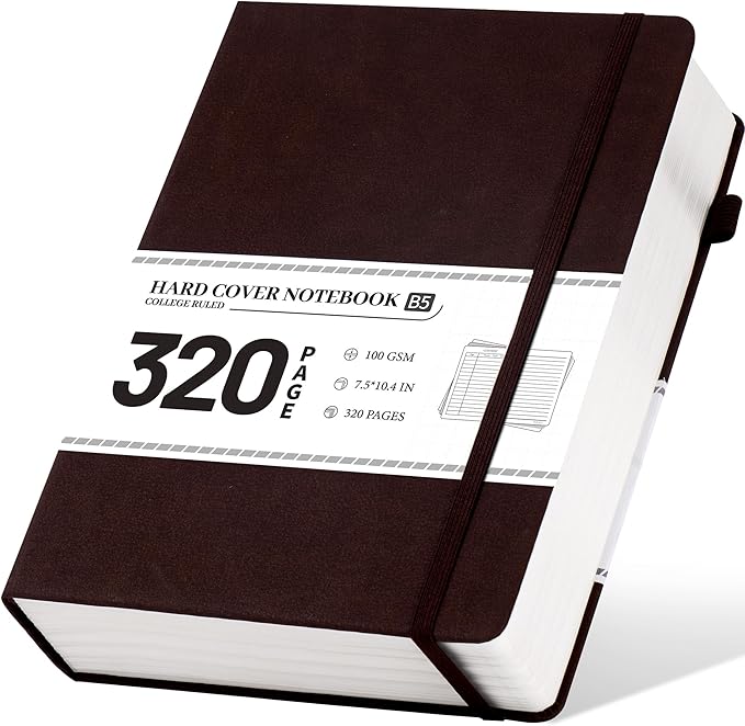 CAGIE B5 Journal Notebook for Men Women 320 Pages 100 GSM Paper Vintage Journaling Notebooks A5 Hardcover Leather Journals for Writing Travel Work Note Taking Diary, 7.6x10 in, Dark Brown - Bloomnest