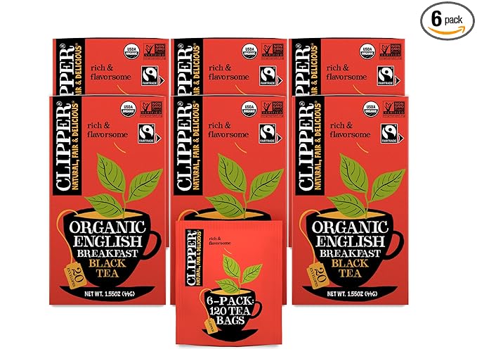 Clipper Tea, English Breakfast, Fairtrade, Organic, Plant-Based, Caffeinated British Tea, 6 Pack, 120 Unbleached Tea Bags - Bloomnest