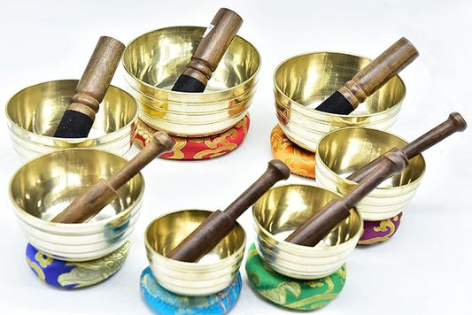 Set of 7 Chakra singing bowl- All in one- Handmade, healing bowls from Nepal-Meditation Bowl,Healing, Great for Meditation, Yoga, Sound Bath, Mindfulness, Relaxation ~ Cushion, Wooden Mallet