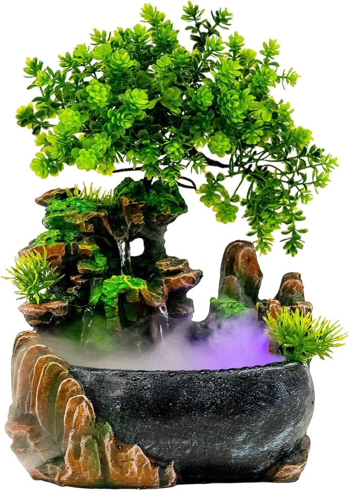 Gdrasuya10 Atomizing Rockery Water Fountain Desktop Chinese Fengshui LED Lamp Waterfall Water Sound Indoor Office Home