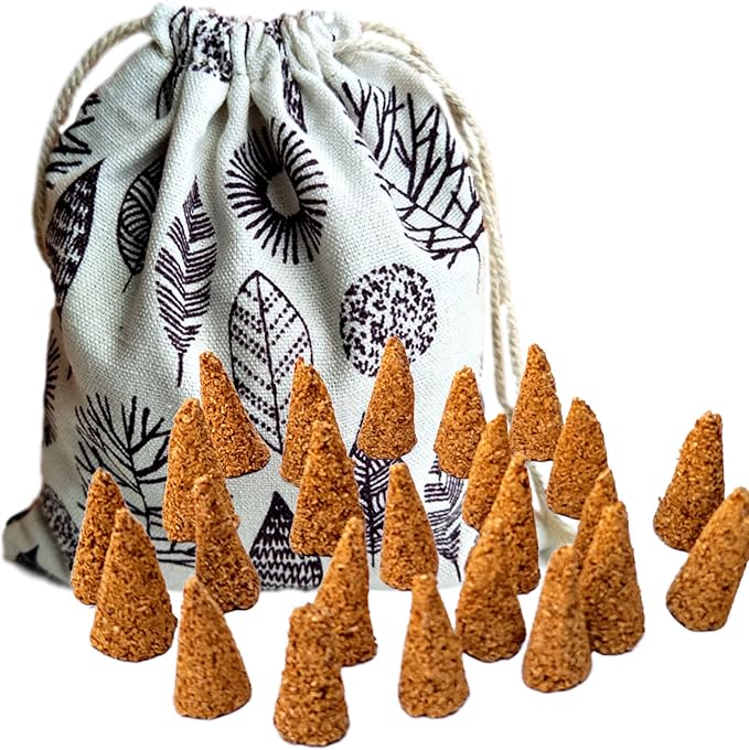 Palo Santo Cones 24 Pack w/Storage Bag, 100% Pure Wood Palo Santo Incense Cones Holy Wood Powder Ground Palo Santo Sticks, Bursera Palo Santo Smudge Cone Incense Bulk Set (Palo Santo Wood Cones - 24) WorldlyFinds