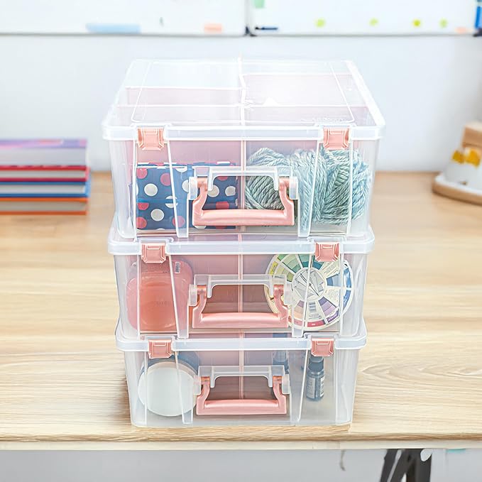 ArtBin 6990RK Super Satchel Double Deep, Portable Art & Craft Organizer with Handle, [1] Plastic Storage Case, Clear with Rose Gold Accents - Bloomnest
