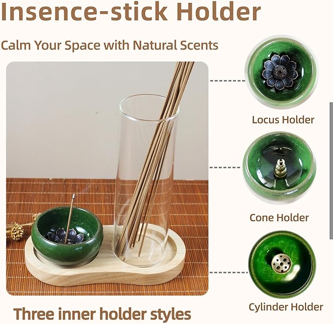 Incense Holder, 2-1Design, for Incense-Sticks,Cones,Ceramic Burner Bowl,for Zen Meditation,Yoga Desktop Decor,with Lotus Stand,Office,Home,Feng Shui & Spiritual Gifts(Natural) - Bloomnest