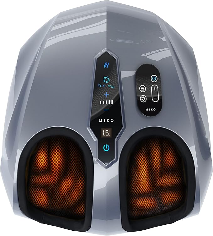 MIKO Foot Massager Machine - Deep Kneading, Shiatsu, Air Compression, and Heat Therapy - Plantar Fasciitis, Diabetics, Neuropathy, Fits Up to Men Size 12 - Bloomnest