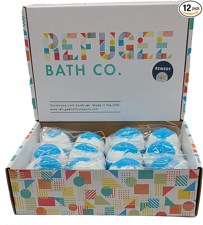 Variety Pack Bath Bombs Tea Tree and Eucalyptus Essential Oils Cocoa Butter Support Refugee Employment in USA (12 Pack) - Bloomnest