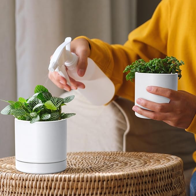 D'vine Dev 3.5 Inch & 4.7 Inch Ceramic Planter Pots for Plants with Drainage Hole and Saucer, X-Small Plant Pots Set, White, 94-G-XS-1 - Bloomnest