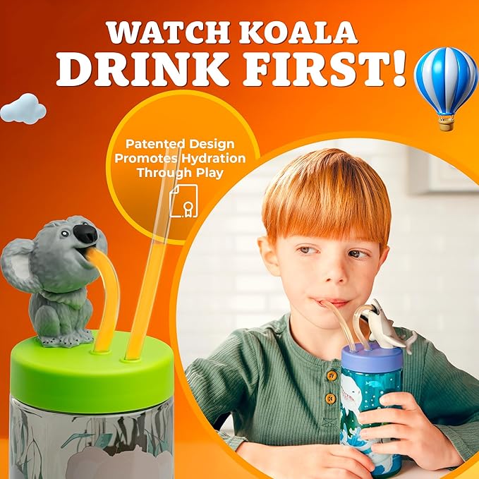 Trend Zoo Koala Cup, Water Bottle, Tumbler with Lid and Straw, Travel Sippy Cup for Water or Milk, Cups with Lids BPA Free Plastic, 12 oz - Bloomnest