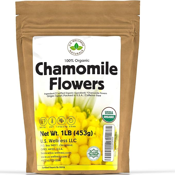 Chamomile Tea 1LB (16Oz) 100% CERTIFIED Organic (USDA seal) Chamomile Flowers Herbal Tea (Matricaria Chamomilla) in 1 lb Bulk BPA-free Resealable Bags from U.S. Wellness - Bloomnest