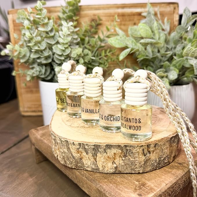 Palo Santo & Sandalwood (Santal) Hanging Car Air Freshener – Long Lasting Essential Oil Diffuser for Car, Closet, Bathroom – 2-Pack Natural Scent Deodorizer for men and women - Bloomnest