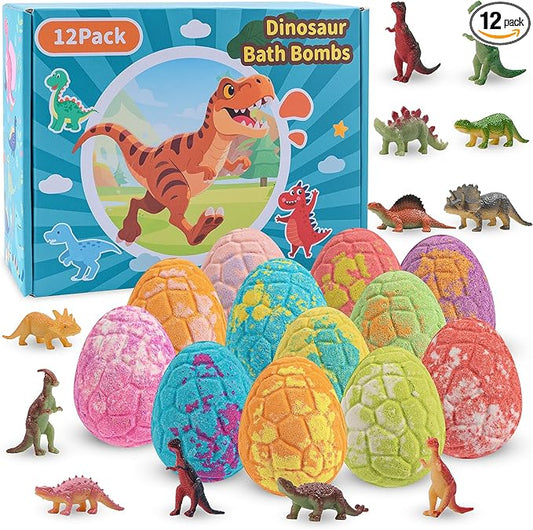 Bath Bombs for Kids with Surprise Toys Inside - 12 Pack Natural and Organic Dinosaur Bath Bombs Gift Set, Handmade Organic Bubble Bath Fizzies, Perfect Christmas Birthday Gifts for Kids - Bloomnest
