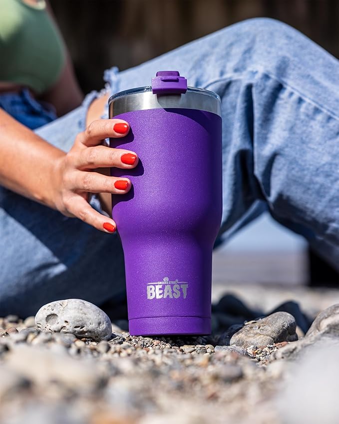Beast 40 oz Tumbler Stainless Steel Vacuum Insulated Coffee Ice Cup Double Wall Travel Flask (Purple) - Bloomnest