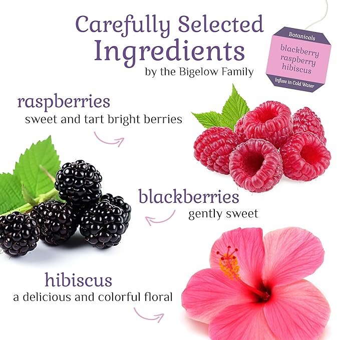 Bigelow Botanicals Cold Water Infusion Blackberry Raspberry Hibiscus Herbal Tea, Caffeine Free Tea with Blackberry and Raspberry Flavor, 18 Count Box (Pack of 6), 108 Total Tea Bags - Bloomnest