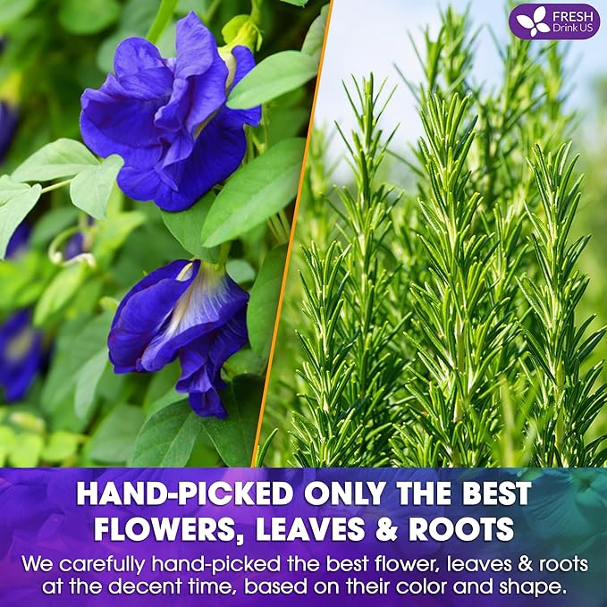FreshDrinkUS, Clarity Calm Butterfly Pea Flower Tea – 60 Tea Bags Herbal Blend of Butterfly Pea Flower, Rosemary, Moringa, Lemongrass & Licorice Root – Caffeine-Free. Sugar-Free. Gluten-Free. Vegan - Bloomnest