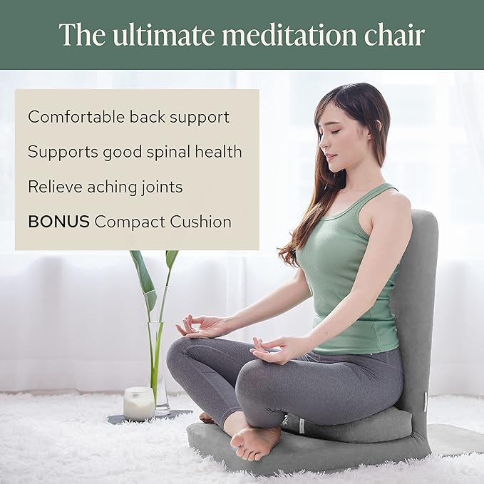 Mindful Modern Folding Pro Meditation Chair - Adjustable Meditation Seat with Back Support and Half Moon Buckwheat Meditation Cushion - Comfortable Mindfulness Living Room Floor Chair - Bloomnest