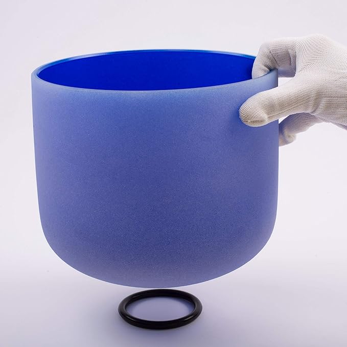 Leize Quartz Crystal Singing Bowl A# Note Third Eye Chakra Dark Blue 8" with Heavy Duty Carrying Case Suede Striker