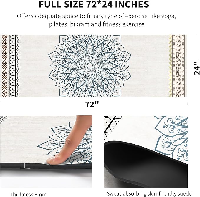 nuveti Yoga Mat Print Extra Thick TPE Non Slip Fitness Exercise Mat with Carrying Bag,72"x24" Extra Thick 6MM Exercise & Workout Mat for Yoga, Pilates Fitness and Floor Exercises - Bloomnest