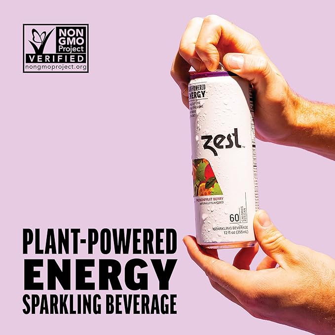 Zest Clean Energy Drink – Passionfruit Berry – 150mg Caffeine + 100mg L-Theanine – Natural Focus & Concentration Boost – Healthy Energy Drink 12oz Can 12 Pack – Low Sugar, No Artificial Sweeteners - Bloomnest