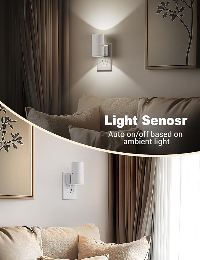 JandCase Night Lights Plug into Wall, Dimmable Night Light Plug in, Modern Night Light Dusk to Dawn Light Sensor, Cool White 5000K, 0-100LM Adjustable Brightness Nightlight for Hallway Bedroom, 2 Pack - Bloomnest