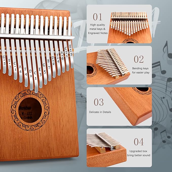 Kalimba Thumb Piano,YUNDIE Portable 17 Keys Mbira Finger Piano with Tune Hammer and Study Instruction,Musical Instruments Birthday Gift for Adult Beginners Professional(Brown) - Bloomnest