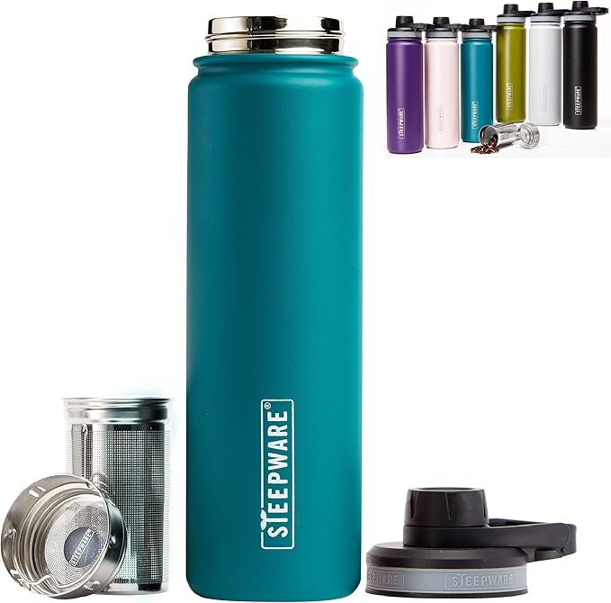 The Tea Spot Steepware Tea Tumbler and Thermos, 22oz, Tea Bottle with tea infuser for loose leaf tea or iced coffee, Sleek Double Wall Tumbler & Insulated Travel Bottle - Teal - Bloomnest