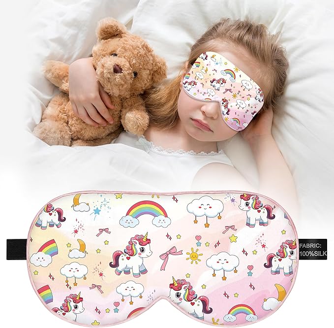 Kids Sleep Mask Eye Cover: 100% Real Natural Pure Silk Eye Mask with Adjustable Strap, Funny Blindfold Kids Eye Mask for Sleeping, Soft & Lightweight Eye Shade for Boys Girls Teens (Horse Style) - Bloomnest