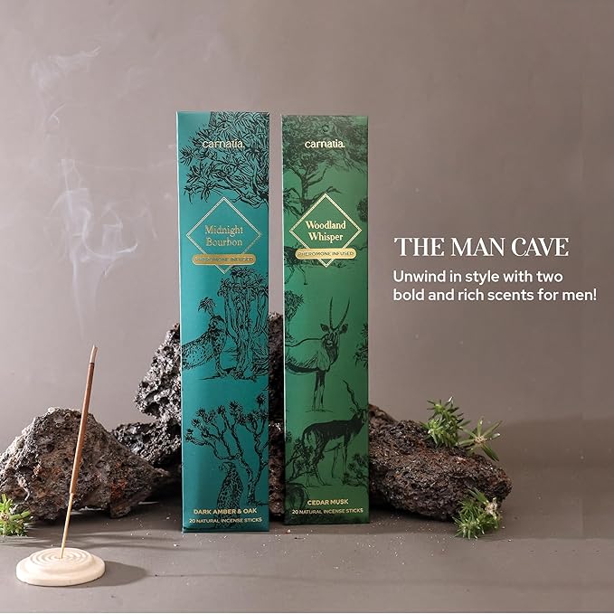 Carnatia Man Cave Incense Set – 2 Intense, Pheromone-Infused Scents | Rugged, Long-Lasting Aromas for Power, Focus & Elevated Vibe!