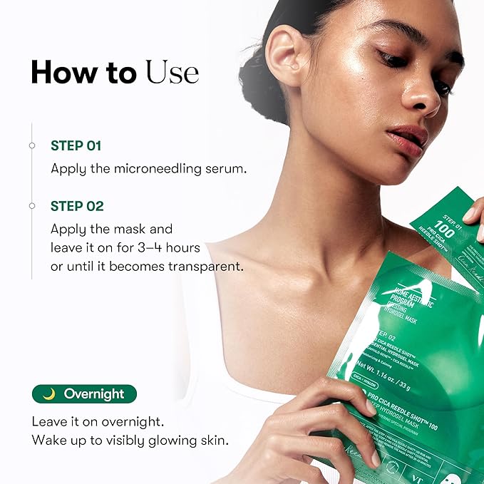 VT COSMETICS Pro Cica Reedle Shot 100 2-Step Hydrogel Mask(34.5gx4ea), Intensive Calming, Exosome Centella Asiatica, Blemish Relief, Overnight Melting Mask, Korean Facial Mask - Bloomnest