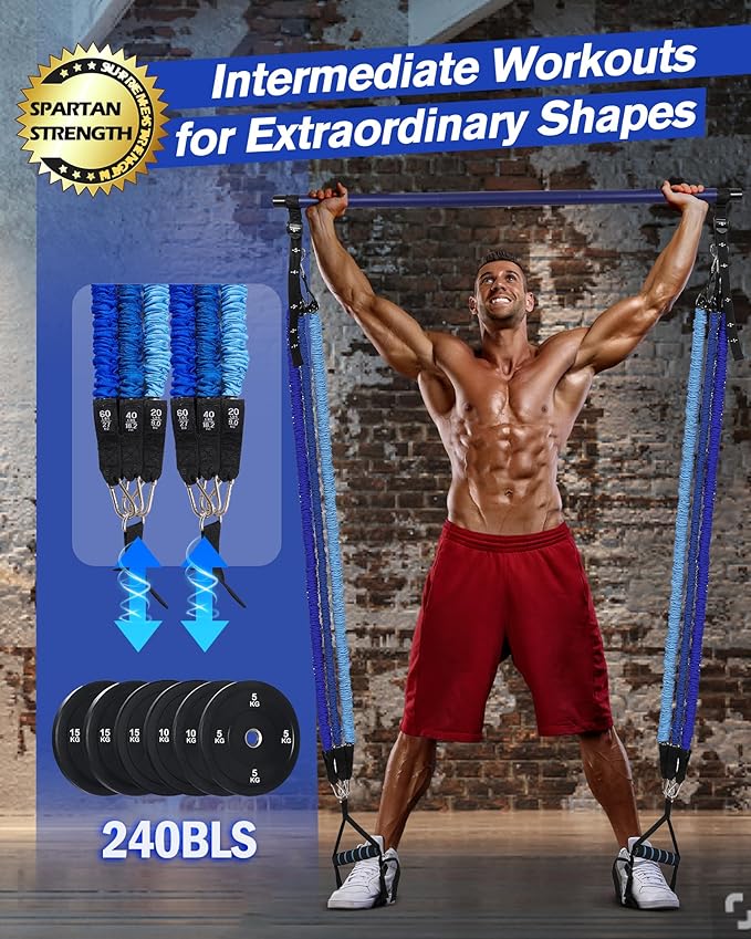 Upgraded Pilates Bar Kit with Resistance Bands Natural Latex for Women & Men, Heavy-Duty Stainless Steel Multifunctional Yoga Pilates Stick for Home Gym Exercise Fitness Equipment Full-Body Workouts - Bloomnest