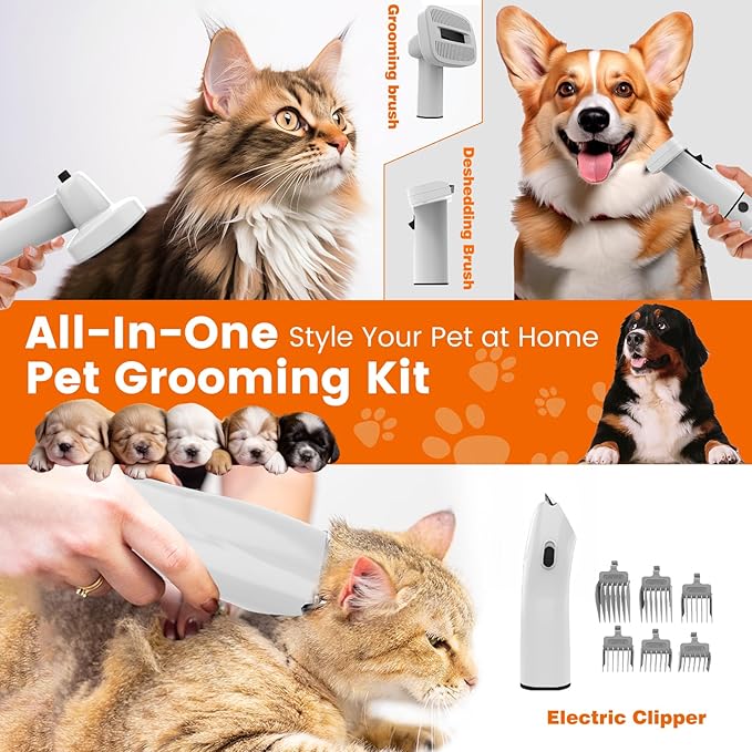 Dog Grooming Vacuum, Dog Grooming Kit with Pet Clippers, 12,000Pa Pet Hair Grooming Vacuum for Dogs, Vacuum Brush for Shedding Grooming, Low Noise Home Cleaning Tool in 1, PG10 Black - Bloomnest