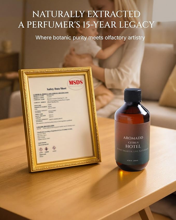 Citrus Hotel Diffuser Oil Inspired by Luxury Hotel Scent, Essential Oils for Waterless Diffuser, Luxury Lemon & Bergamot, Long-Lasting & Natural Home Fragrance - 6.76 fl oz (200 mL) - Bloomnest