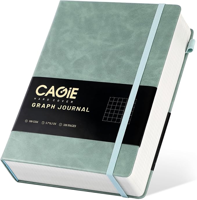 CAGIE Graph Paper Notebook- 320 Pages 100 GSM Graphing Grid Journal A5 Hardcover Leather Quad Ruled Notebooks for Engineering, Math, Work, Green - Bloomnest